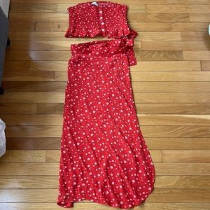 Faithfull the brand midi skirt and smocked top set, size S / US 4